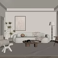 Modern Living Room Interior With Beige Sofa Wooden Coffee Table Floor Lamp And Dog Figurine