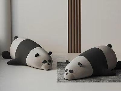 Two Cute Panda Shaped Soft Plush Stools For Home Interior Decor 3d model