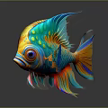 Vibrant Colorful Tropical Fish with Blue Green Orange Fins Tail and Large Eyes