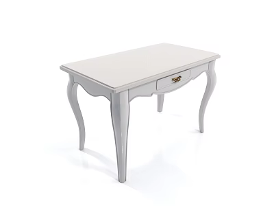 Elegant White Desk With Smooth Surface Curved Legs And Single Drawer 3d model