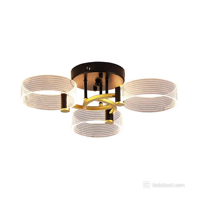 Modern Multi Ring Ceiling Light With Transparent Shade And Golden Metal Frame Design 3d model