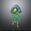 Colorful Jellyfish With Turquoise Purple Yellow Body And Green Yellow Flowing Tentacles