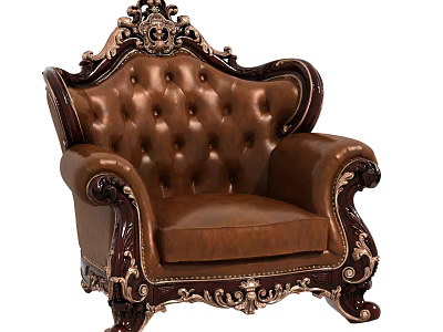 Classic Style Leather Armchair With Ornate Carvings And Wooden Frame 3d model