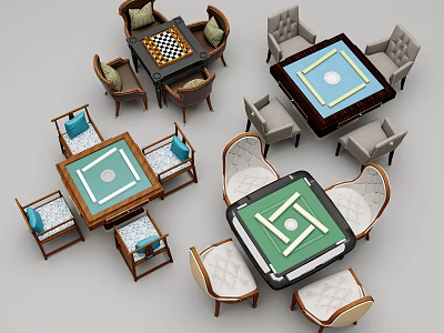 Stylish Sofa And Coffee Table Set With Chessboard Pattern Green Blue Tabletops And Matching Chairs 3d model