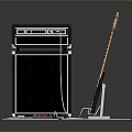 Professional Electric Guitar Amplifier With Effect Pedal And Connection Cables Setup