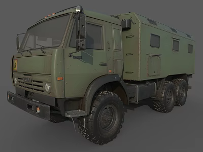 Military Green Utility Truck With Off Road Tires And Cargo Compartment 3d model