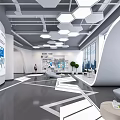 Modern Reception Area With White Desk Blue Chairs World Map Decor And Open Space Design