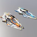 Futuristic Detailed Cosmic Spacecraft With Two Sleek Aerodynamic Orange And Blue Designs