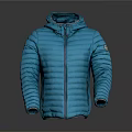 Blue Hooded Puffer Jacket With Lightweight Design Front Zipper And Logo