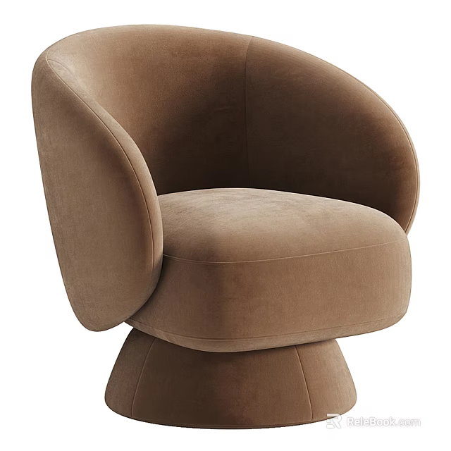 Elegant Brown Velvet Accent Chair With Curved Arms And Rounded Modern Design 3d model 