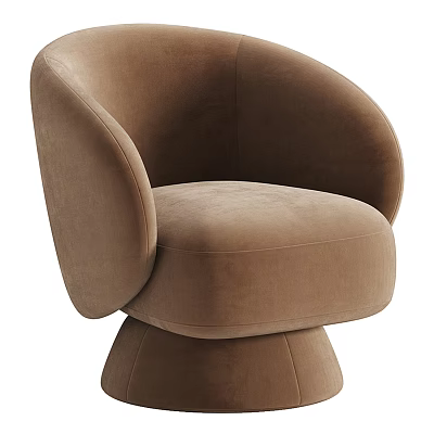 Elegant Brown Velvet Accent Chair With Curved Arms And Rounded Modern Design 3d model