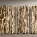 Natural Wooden Room Divider With Slender Sticks For Home Interior Decoration