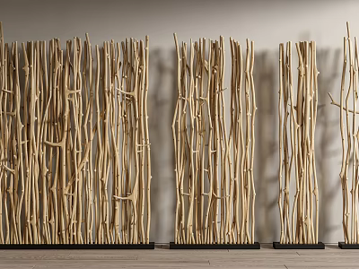 Natural Wooden Room Divider With Slender Sticks For Home Interior Decoration 3d model
