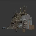 Ruined Building Structure With Wooden Frames Broken Platform And Metal Supports