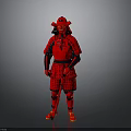 Man in Full Body Red Traditional Samurai Armor Standing on Neutral Background