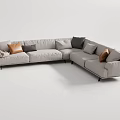 Modern Light Gray Sectional Sofa With Mixed Color Cushions And Throw Blanket 3d model