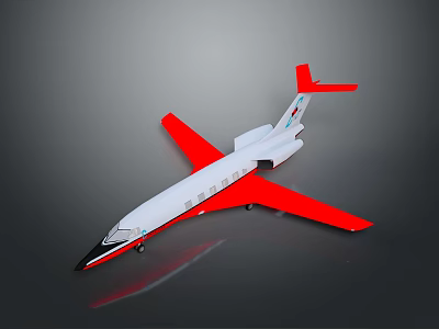 White Airplane Model With Red Wings Tail Black Nose And Windows On Gray Gradient Background 3d model