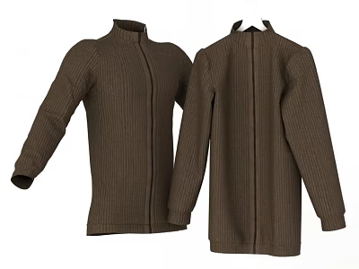 Brown Knitted Jacket With Stand Collar Long Sleeves And Front Back View 3d model