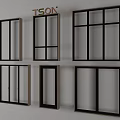 TSON Casement Windows With Black And Wooden Frames Mounted On Light Wall 3d model