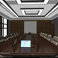 Modern Conference Room With Wooden Table Laptop Microphones And Beige Leather Chairs