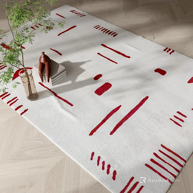 White and Red Square Rug with Geometric Patterns for Modern Indoor Decor 3d model