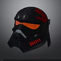 Futuristic Weapon Helmet With Red Insignia And Glowing Red Eyes