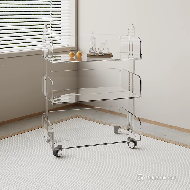 Clear Acrylic Storage Cart With Multiple Shelves And Rolling Casters For Indoor Home Organization 3d model 