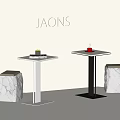 Modern Table And Stool Set With Square Marble Top White Black Legs Stone Stools 3d model