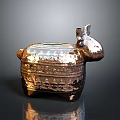 Intricate Copper Sheep Sculpture With Detailed Textured Surface And Reflective Base