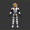 Astronaut in White Spacesuit Orange Helmet with Blue Chest Logo Interacting with Alien Creature