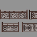 New Chinese style solid wood railing lattice carved guardrail fence stair guardrail 3d model