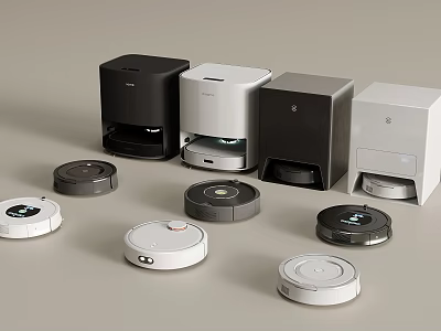 Assorted Robotic Vacuum Cleaners With Charging Docks In Various Colors 3d model