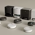 Assorted Robotic Vacuum Cleaners With Charging Docks In Various Colors 3d model