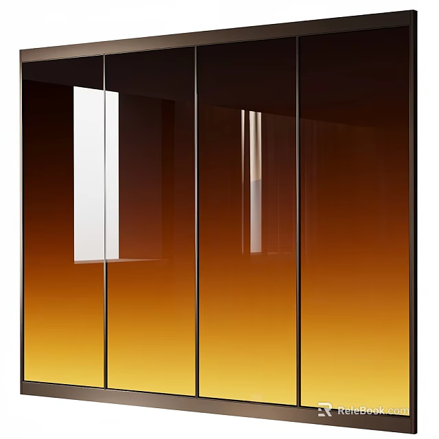 Modern Glass Cabinet Doors With Gradient Yellow Orange And Black Frame Design 3d model 