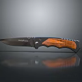 Schrade Folding Knife With Black Blade And Wooden Textured Handle