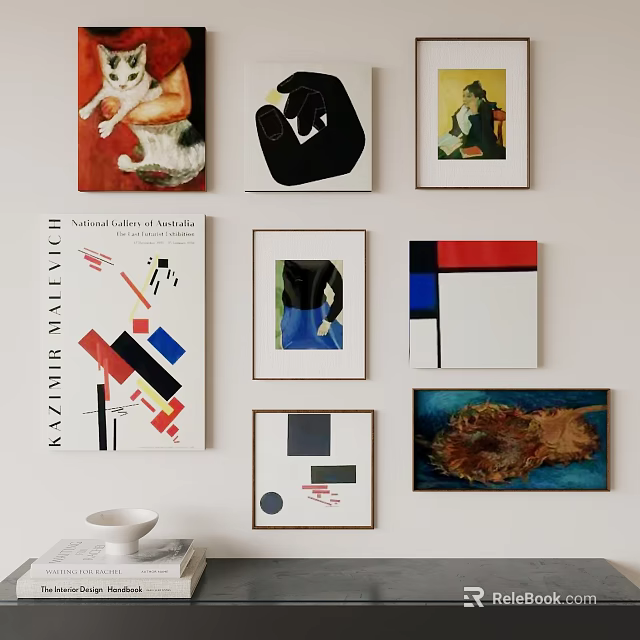 Various Abstract Paintings Wall Display With Colorful Shapes And Geometric Patterns 3d model