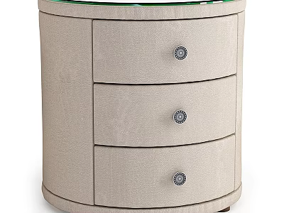 Modern Rounded Storage Cabinet With Three Drawers And Light Colored Fabric Design And Decorative Knobs 3d model
