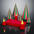 Festive Christmas Decoration Set With Green Red Polka Dot Trees Red Cones And Rectangular Platform