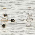 Modern Artistic Chandeliers Featuring Geometric Metal Frame And Black White Decorative Spheres