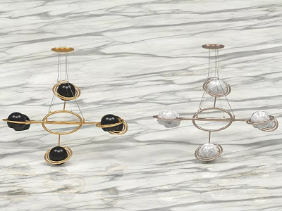 Modern Artistic Chandeliers Featuring Geometric Metal Frame And Black White Decorative Spheres 3d model