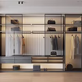 Modern Wardrobe With Glass Doors Hanging Clothing Storage Drawers And Interior Lighting