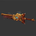 Ornate Mythical Sword With Golden Red Hilt And Glowing Blue Blade Accents