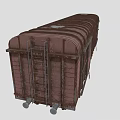 Old Rusty Freight Train Car With Wooden Structure And Metal Frame 3d model