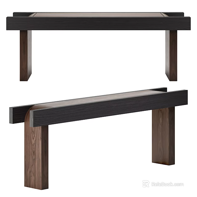 Modern Functional Wooden Table With Dark Top And Stable Brown Wooden Legs Design 3d model 