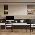Modern Home Office Desk Interior With Two Chairs Computer Books Cabinets And Shelves