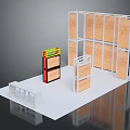 Exhibition Stand Display Structure With Wooden Frames Colorful Components And Platform