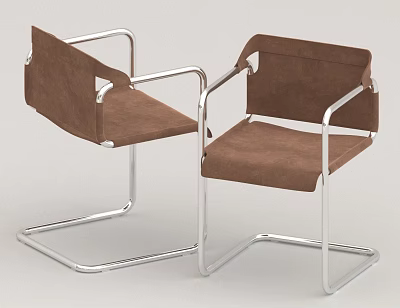 Modern Minimalist Dining Chairs With Brown Leather Seats And Metal Frames 3d model
