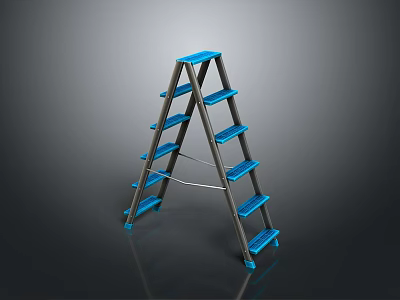 Blue Ladder With Multiple Steps And Gray Frame On Dark Background 3d model