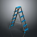 Blue Ladder With Multiple Steps And Gray Frame On Dark Background