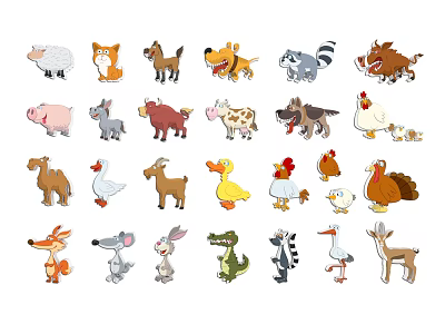 Colorful Cartoon Animal Illustrations Featuring Various Farm And Wild Creatures 3d model